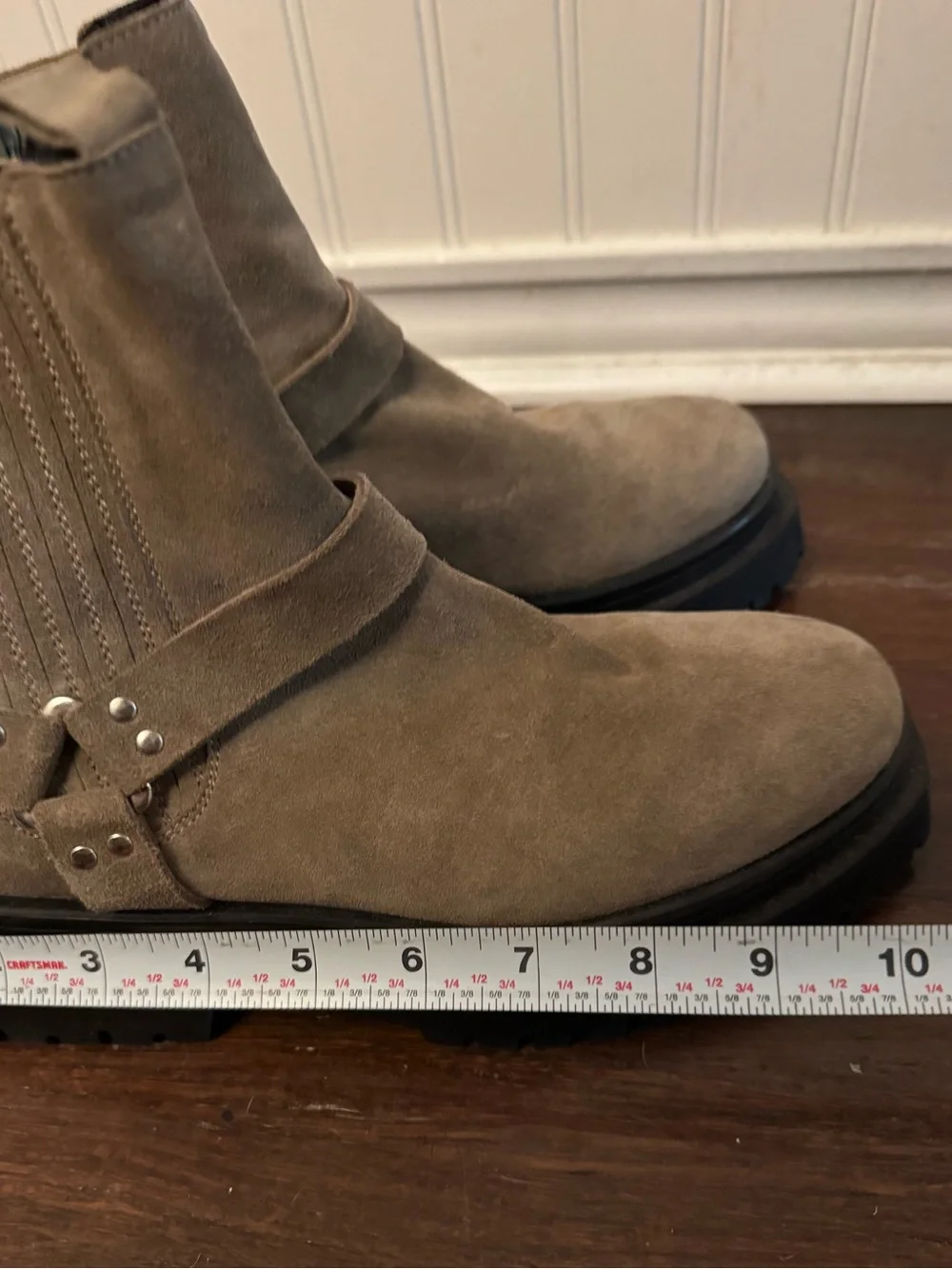 Pilcro Anthropologie Taupe Moto Suede Ankle Boots Chunky Lug Sole Size 37